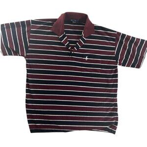 Polo Shirt Man Size XL Red Stripped 100% Cotton Front Pocket Short Sleeve